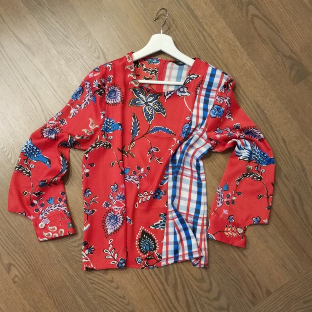 Zara Floral & Plaid Patchwork Print Top, Size Small - Picture 2 of 5